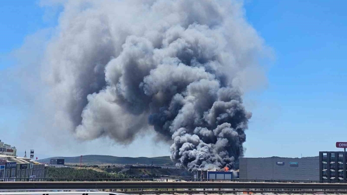 Kocaeli İstanbul sınırındaki fabrika alev alev yanıyor